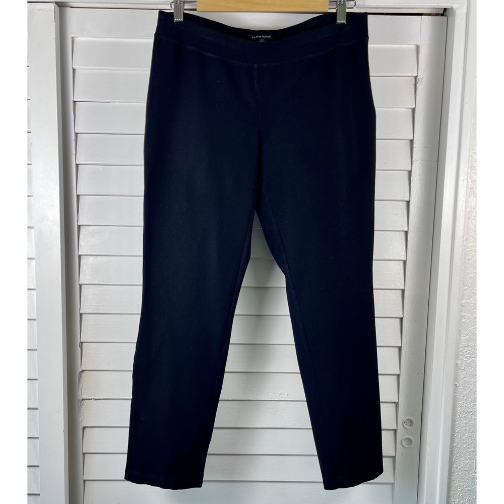 Eileen Fisher Womens Pants Size Small Black Straight Leg Pull on Ankle Length